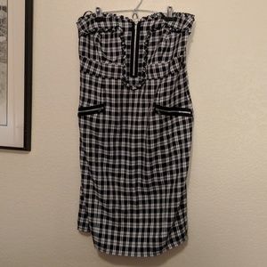 💠Plaid and ruffles zipper strapless dress